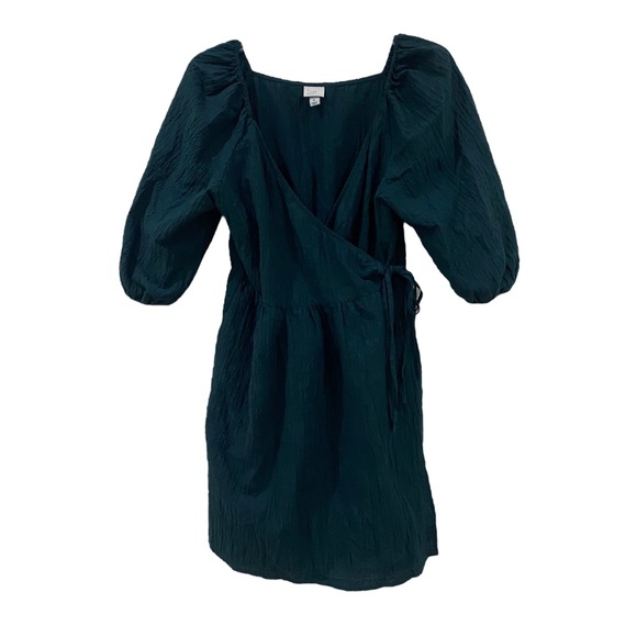 A NEW DAY wrap around casual green mini dress - sz MEDUIM - BOHO casual hippie - Picture 6 of 15